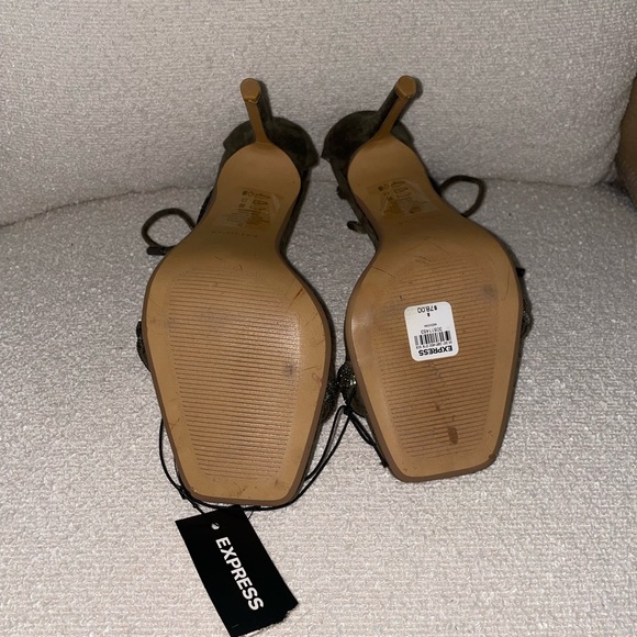 Express Suede and Crystal Strappy Sandal Heel in Olive - Picture 4 of 5
